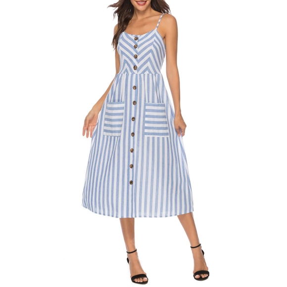 Blue striped Maxi dress - floor length - Picture 3 of 8